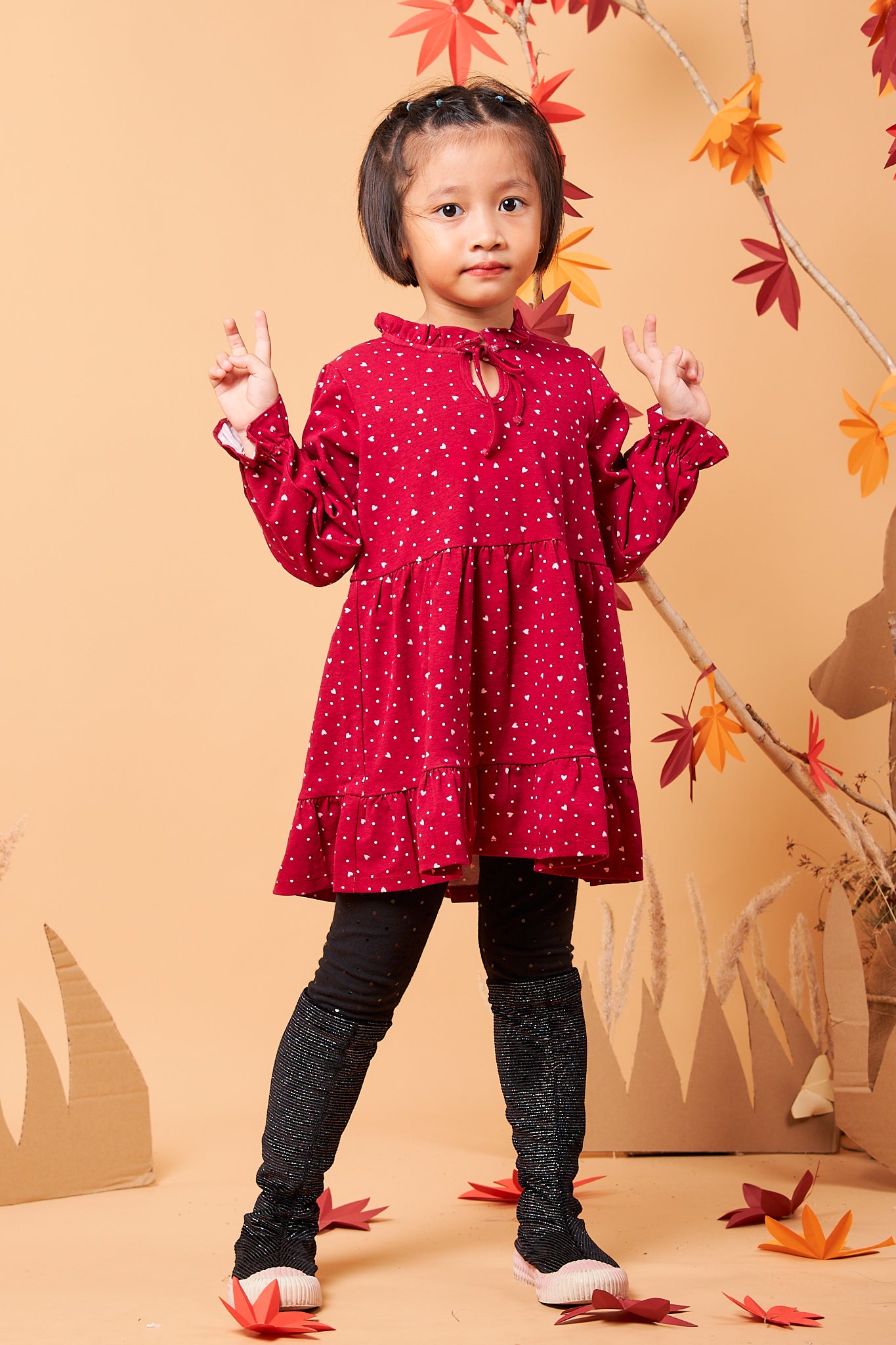 Kids String Bow Collar Tiered Dress