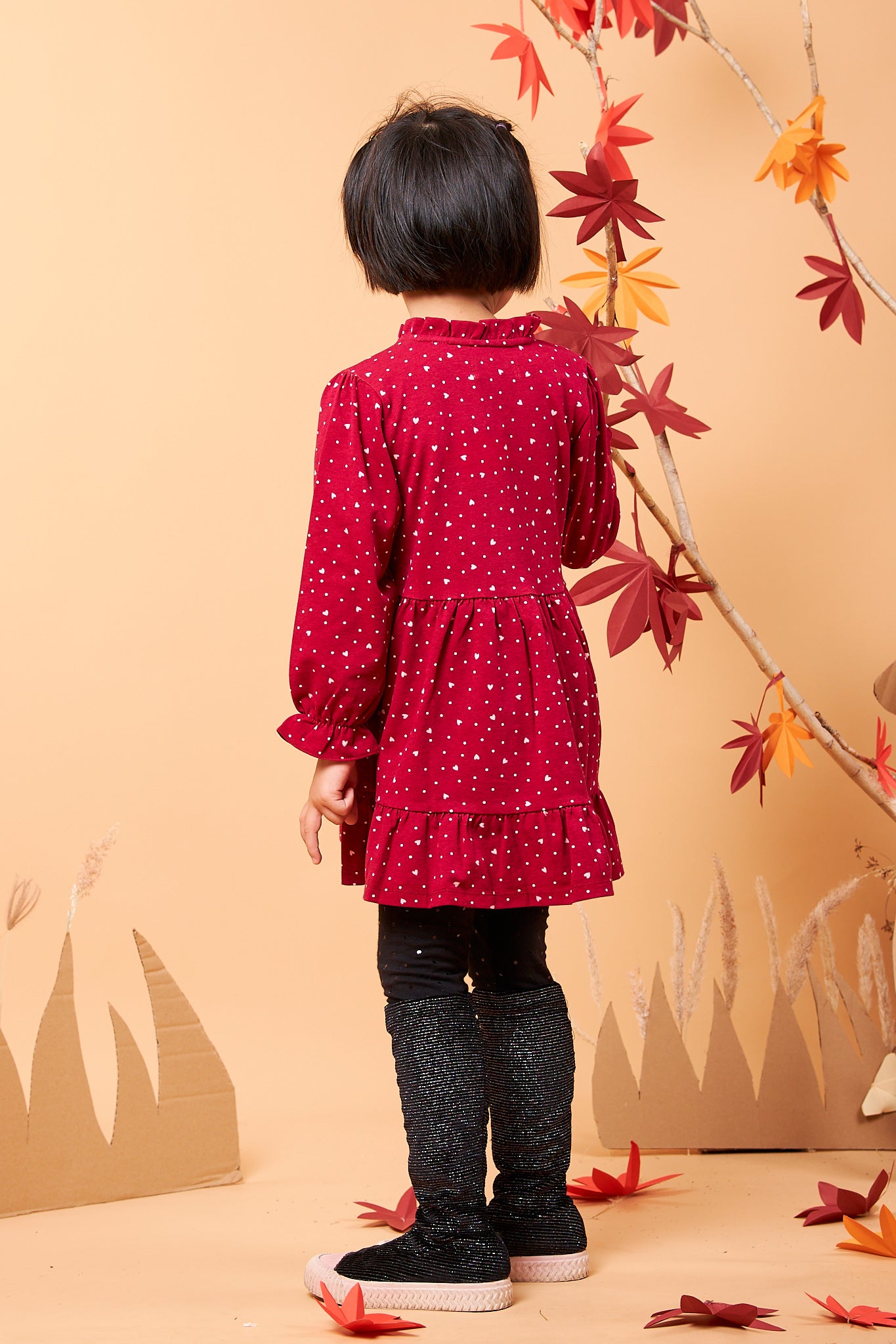 Kids String Bow Collar Tiered Dress