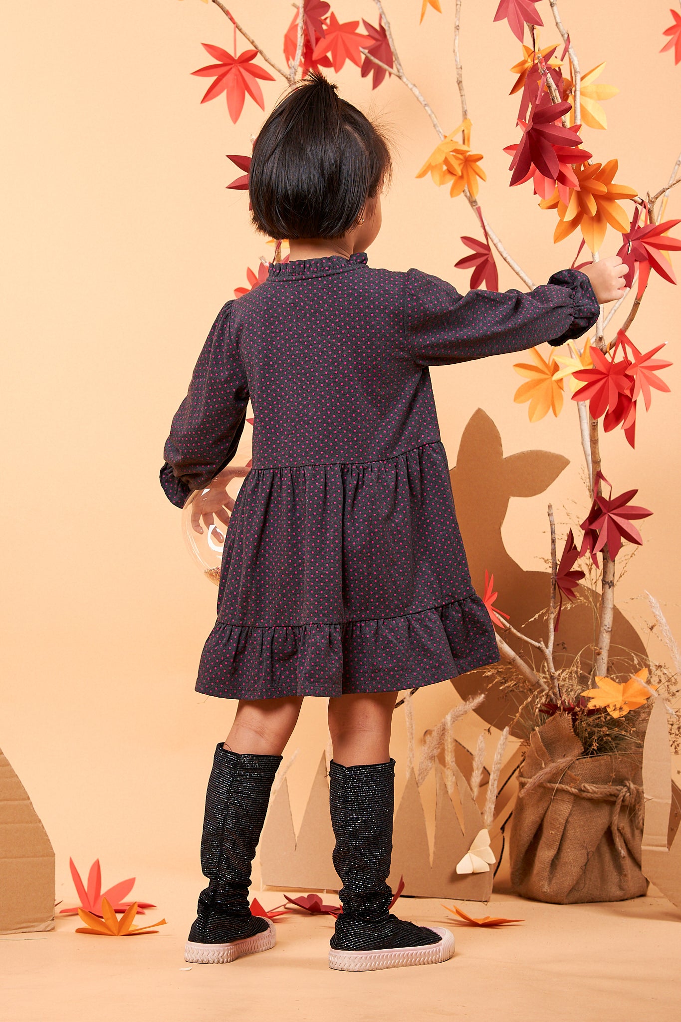 Kids String Bow Collar Tiered Dress