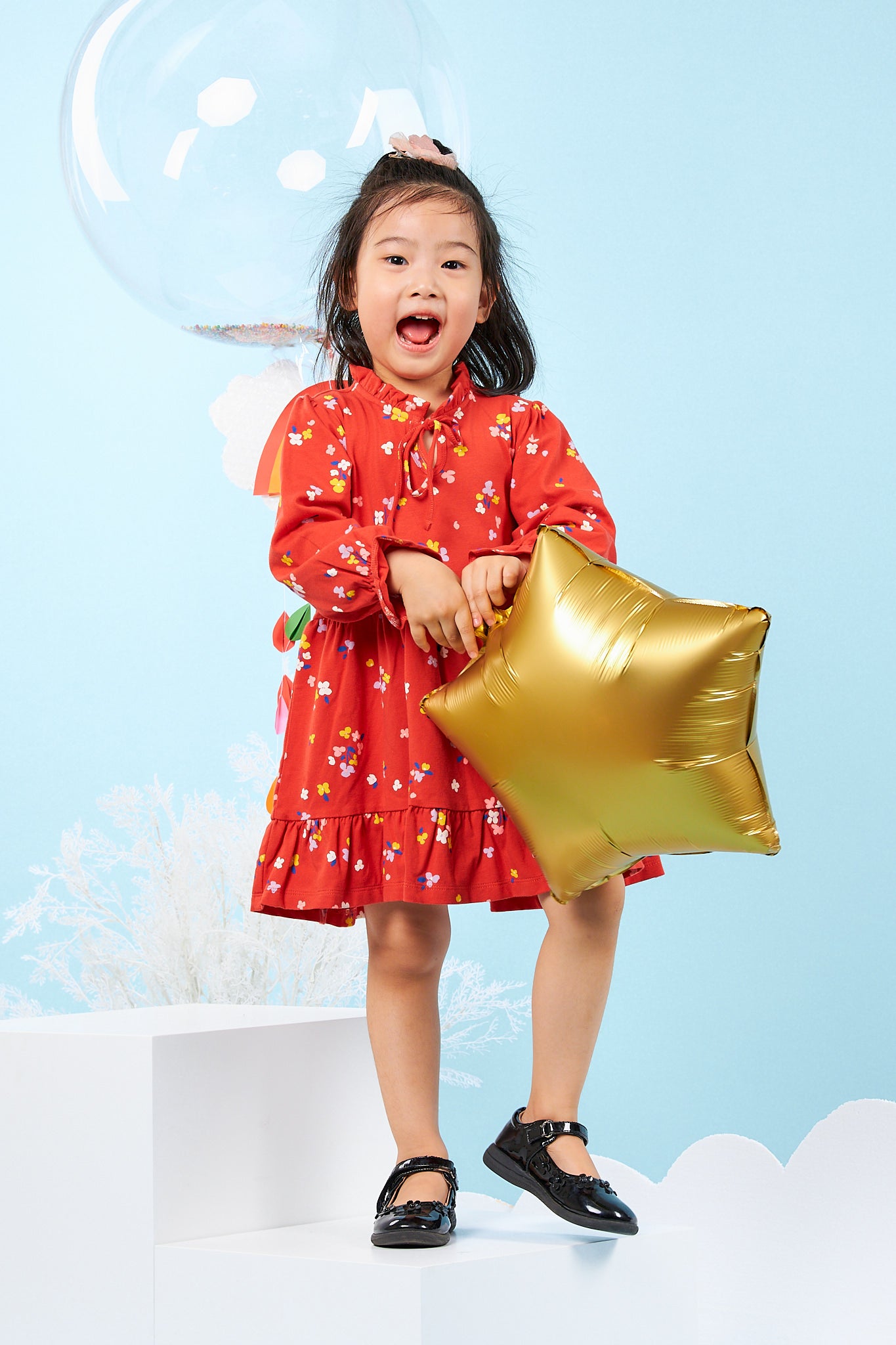 Kids String Bow Collar Tiered Dress