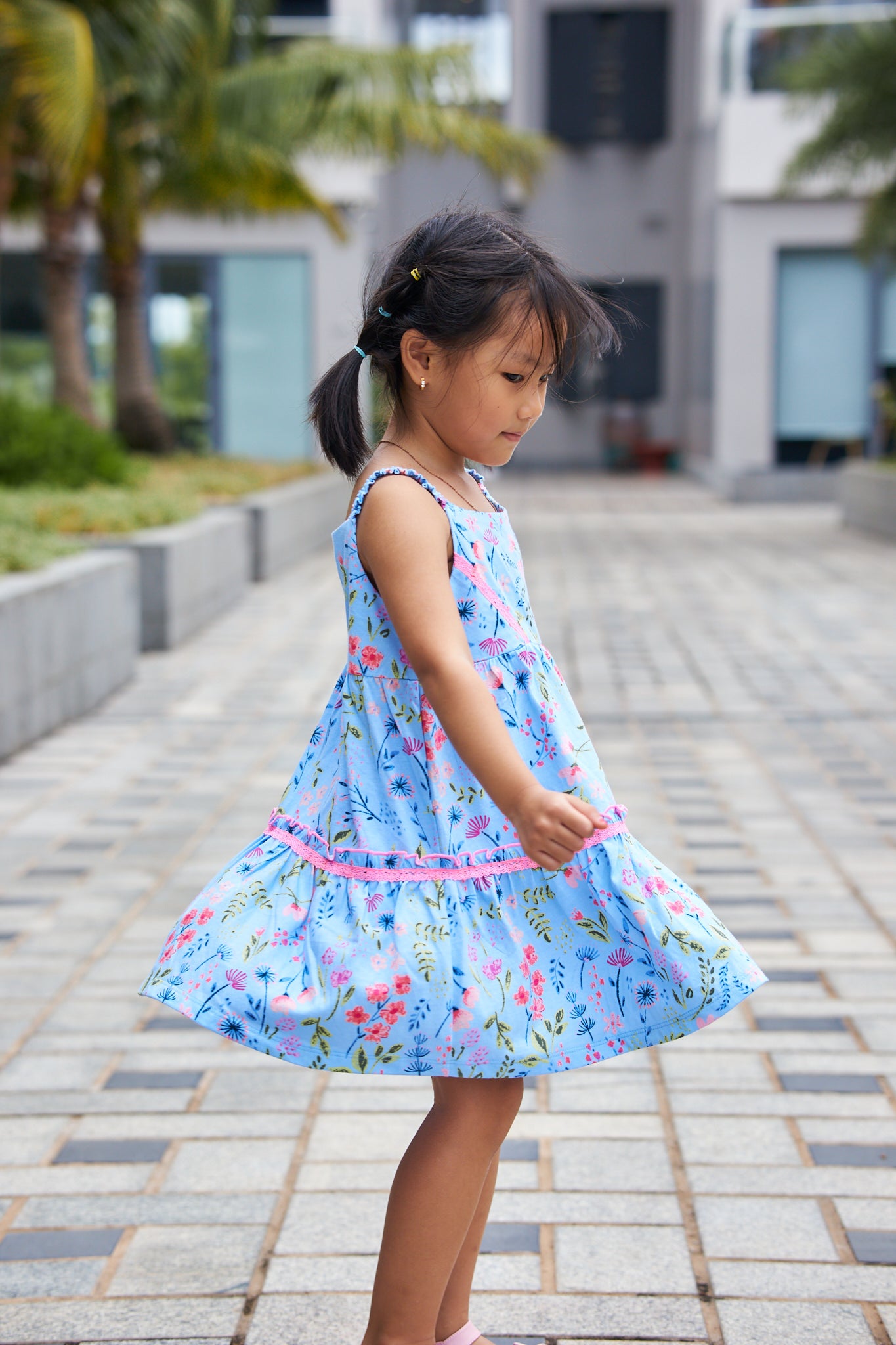 Kids Floral Apron Tiered Dress