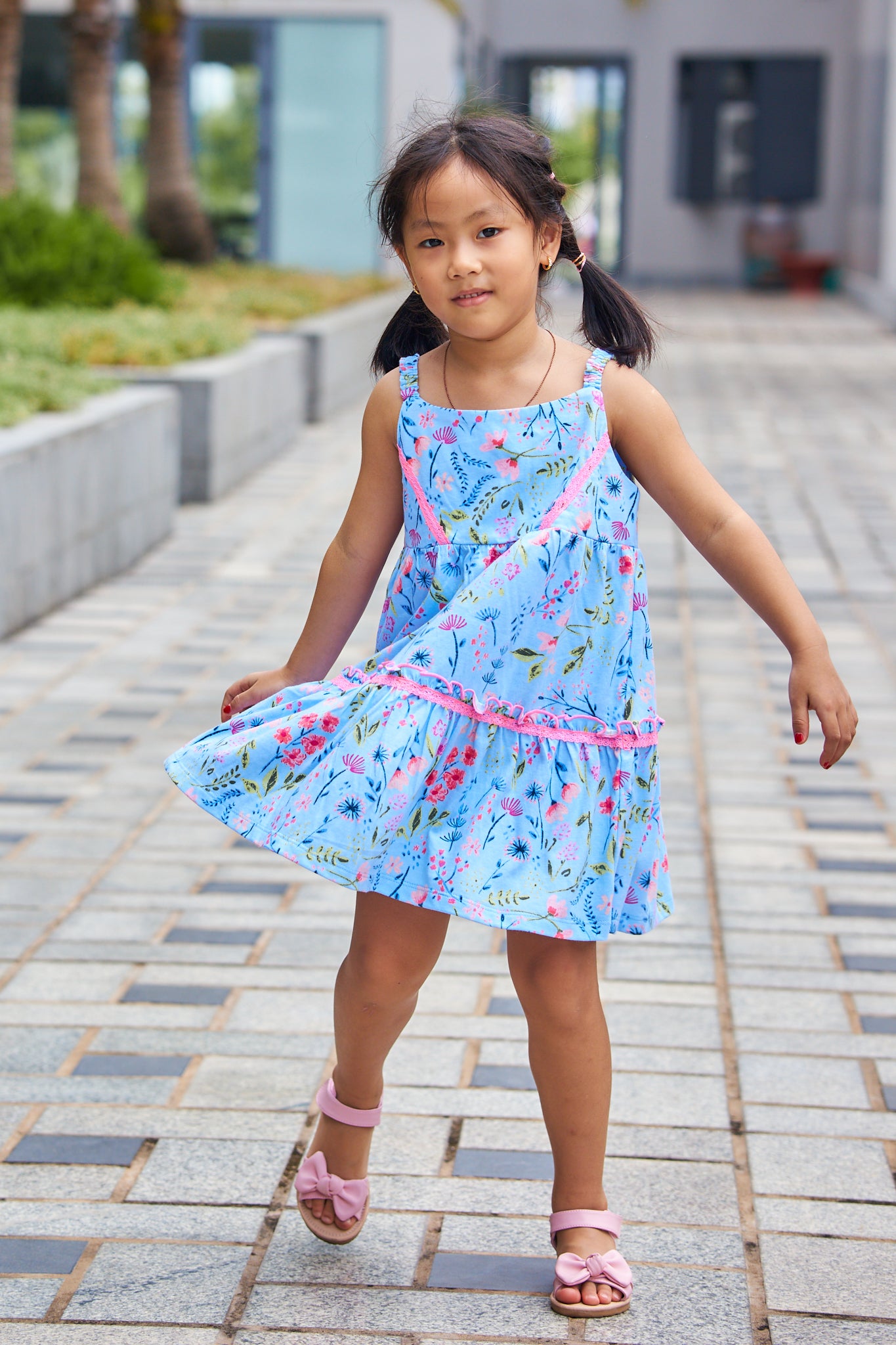 Kids Floral Apron Tiered Dress