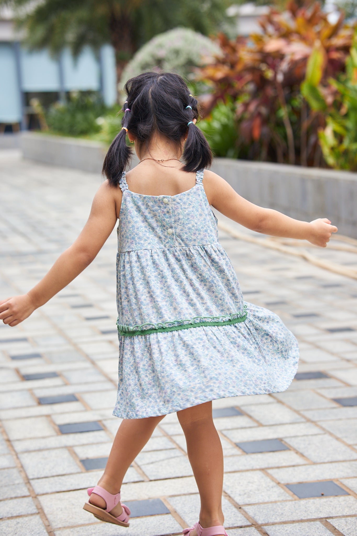 Kids Floral Apron Tiered Dress