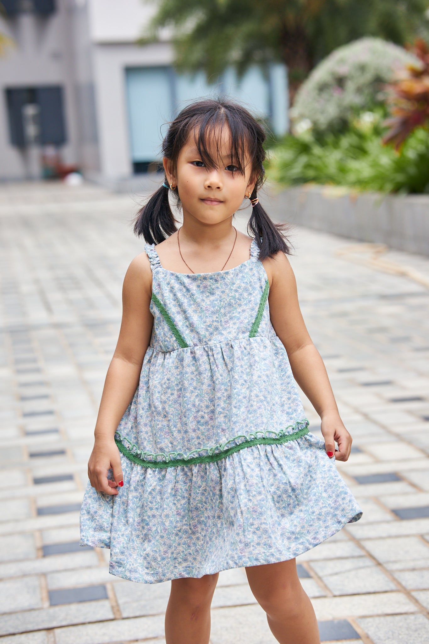 Kids Floral Apron Tiered Dress