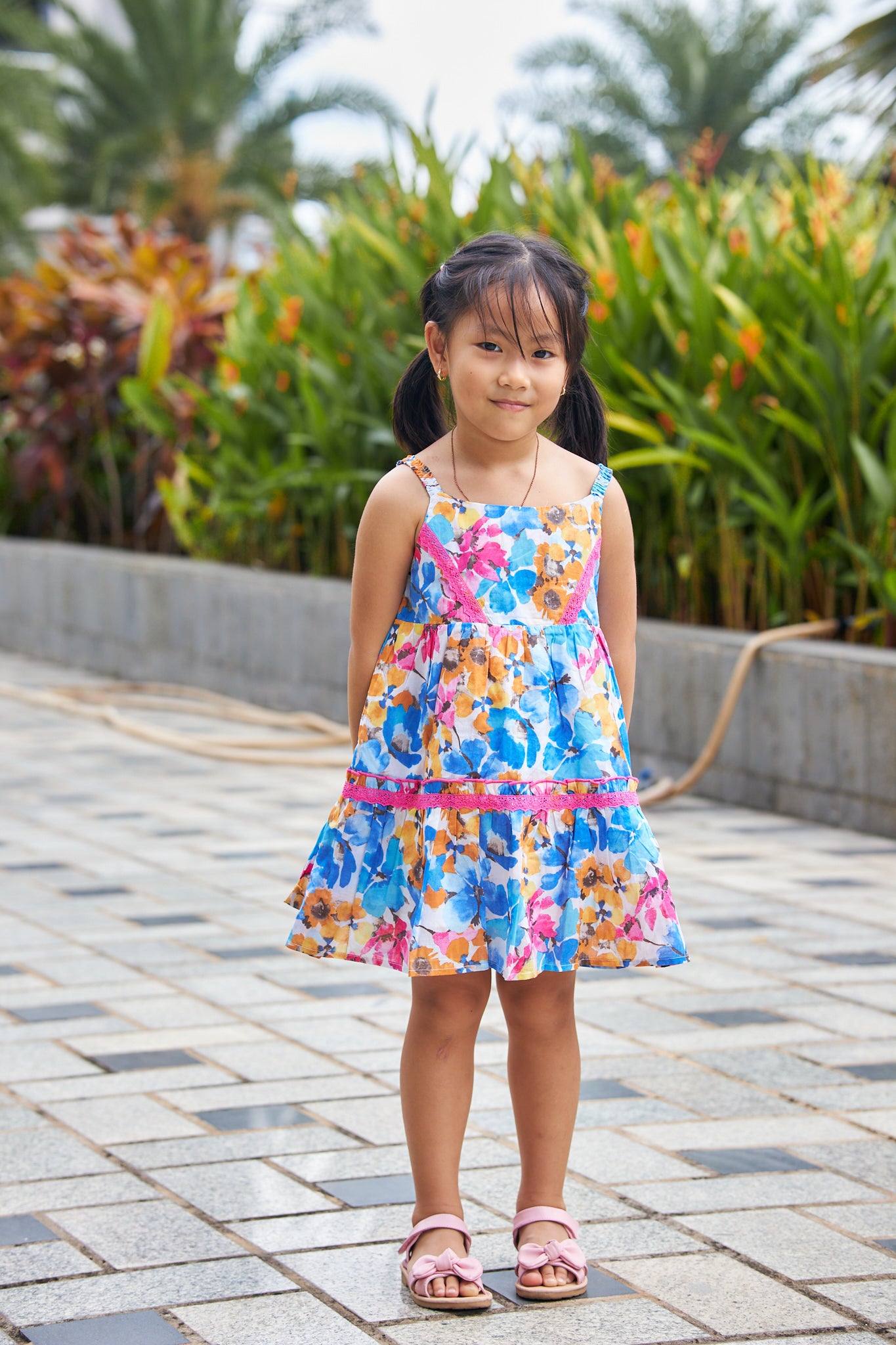 Kids Floral Apron Tiered Dress