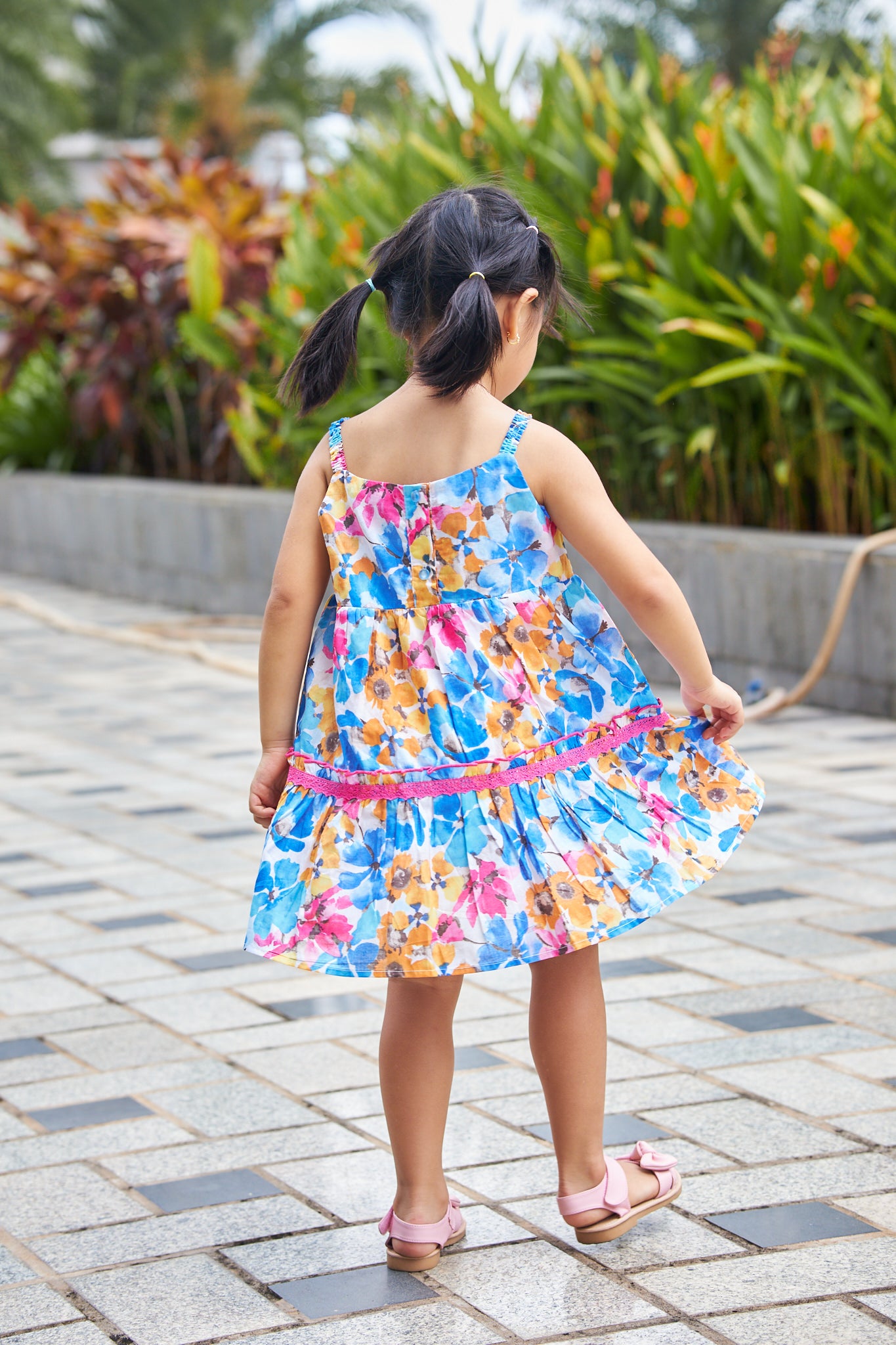 Kids Floral Apron Tiered Dress