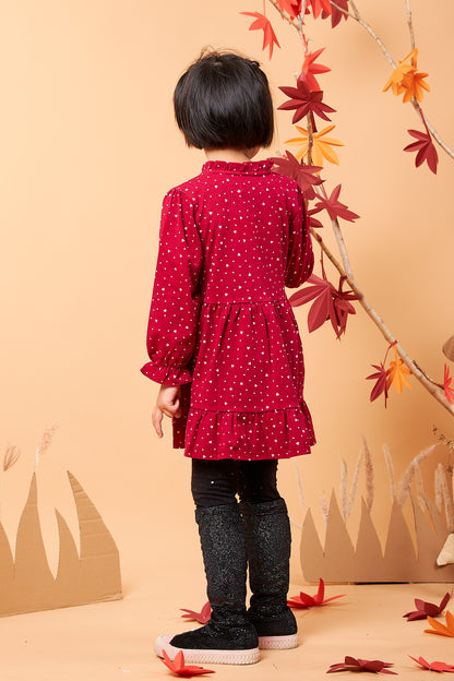 Kids String Bow Collar Tiered Dress